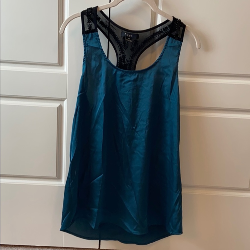 teal black embellished tank top